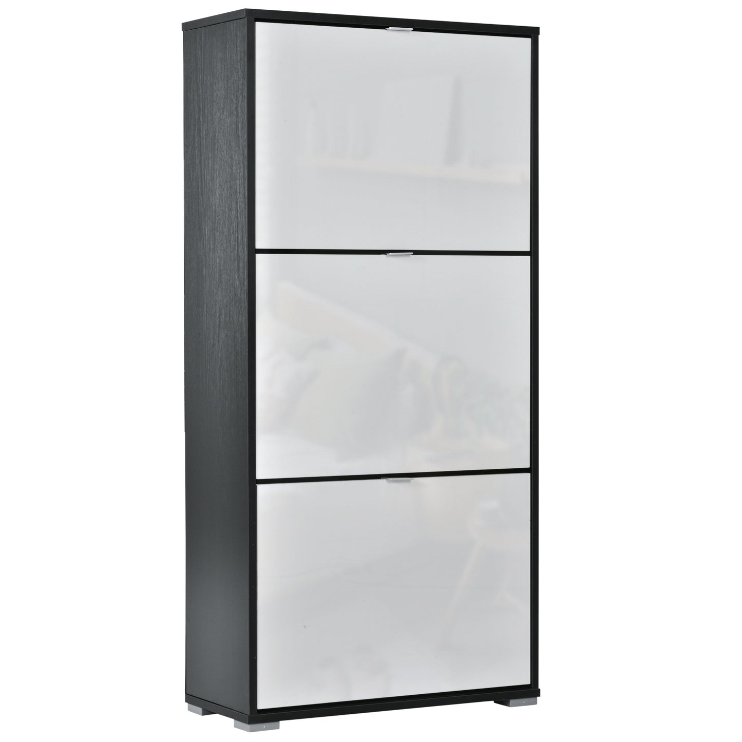 Schoenenkast – Schoenenrek – Schoenopberger – Schoenmeubel – Schoenenkastje – MDF Wit Zwart – 3 Deuren 3 Compartimenten – Compact en Stijlvol
