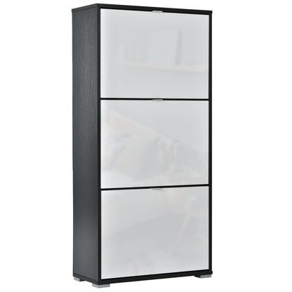 Schoenenkast – Schoenenrek – Schoenopberger – Schoenmeubel – Schoenenkastje – MDF Wit Zwart – 3 Deuren 3 Compartimenten – Compact en Stijlvol