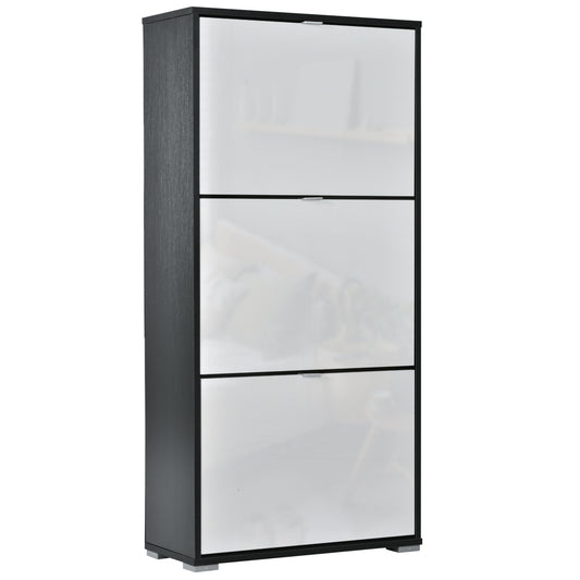 Schoenenkast – Schoenenrek – Schoenopberger – Schoenmeubel – Schoenenkastje – MDF Wit Zwart – 3 Deuren 3 Compartimenten – Compact en Stijlvol