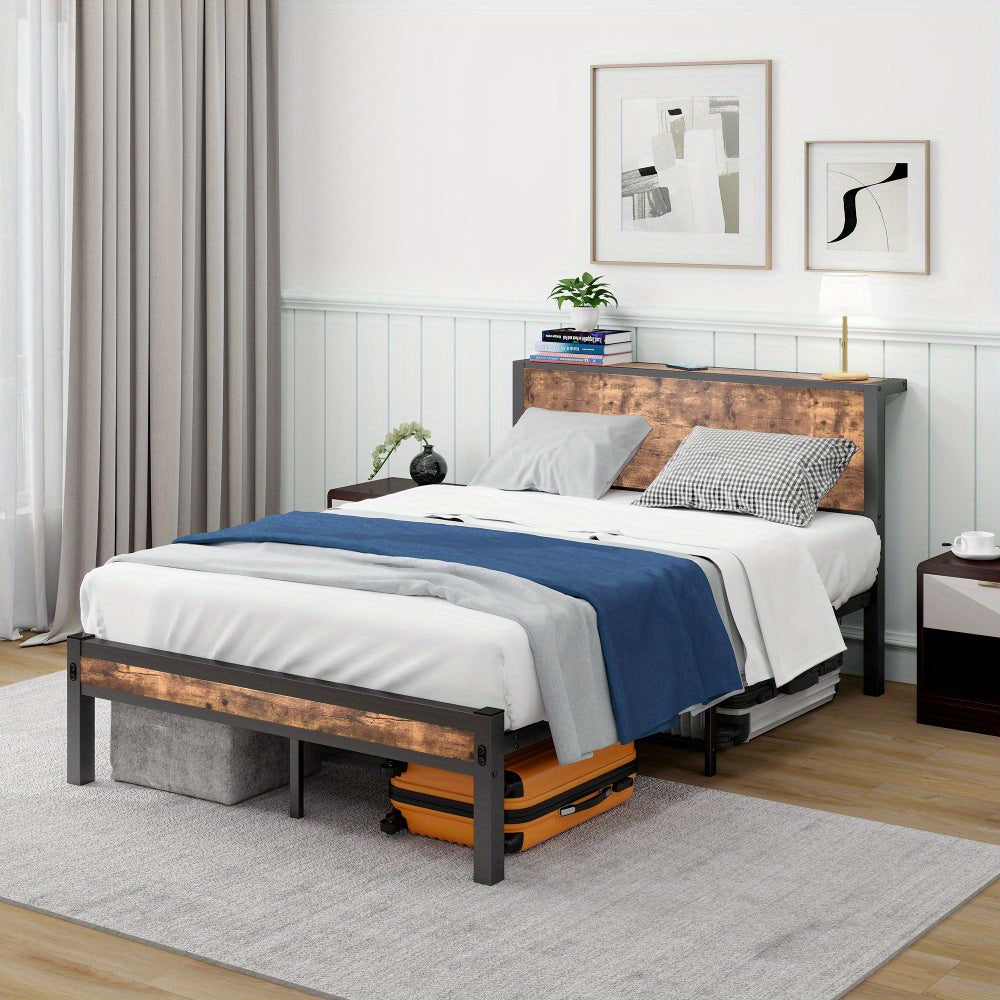 Metalen Bed Frame – Opbergbed – Bedframe – Slaapkamermeubel – Tweepersoonsbed – 120x200 cm – Stabiele Stalen Constructie – Stil Zonder Boxspring