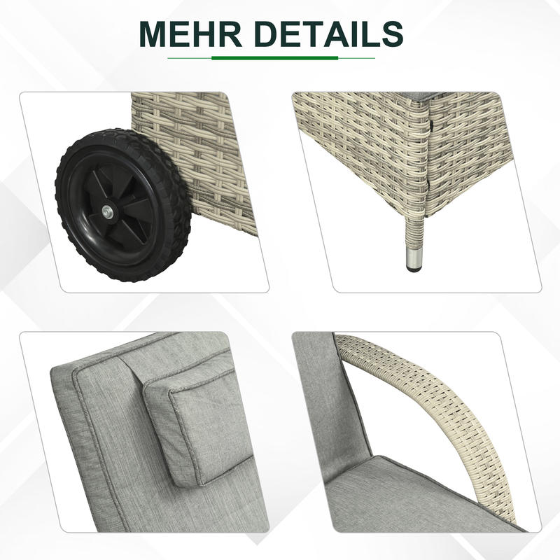 Sonnenliege Gartenliege Tisch 3Er-Set Gartenmöbel, Polyrattan+Metall Grau