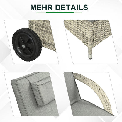 Sonnenliege Gartenliege Tisch 3Er-Set Gartenmöbel, Polyrattan+Metall Grau