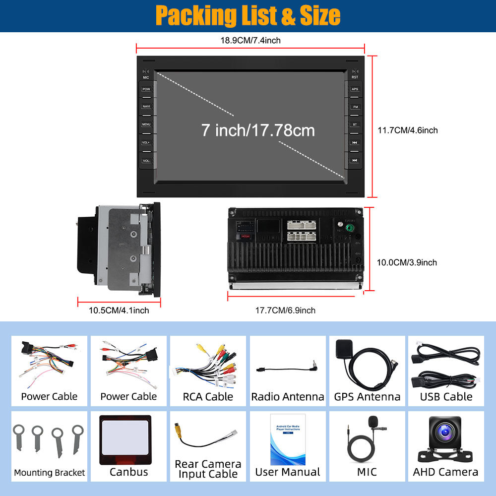 PODOFO [4G + 64G] Android 15 Car Radio for VW T5 Golf 4 Polo Passat | 17.78 cm Touchscreen with GPS, WiFi, FM/RDS EQ, Mirror Link, Reversing, Mic, Wireless, Carplay, Merry Christmas/Black Friday Gifts, Without Battery