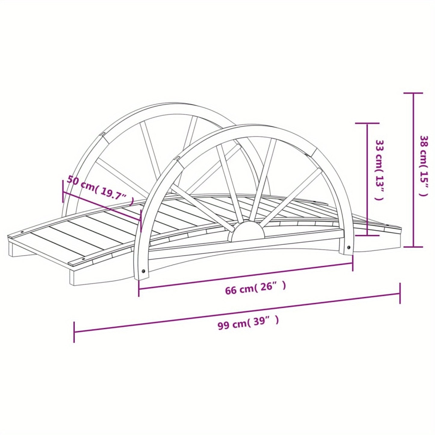 Tuinbrug – Houten Brug – Sierbrug – Tuinpad Brug – Wandelbrug – Massief Vurenhout – 99x50x38 cm – Weerbestendig