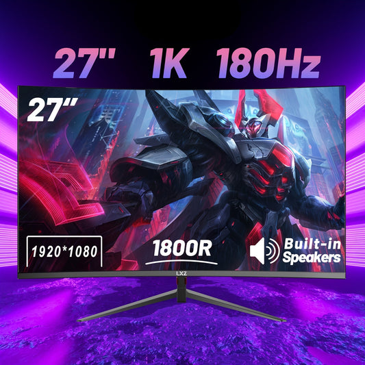 27 Inch Curved Monitor – Gaming Monitor – Pc Scherm – Computerscherm – Curved Display – 180Hz Verversingssnelheid – Full HD 1080p Resolutie – Ingebouwde Speakers – Frameloos Design
