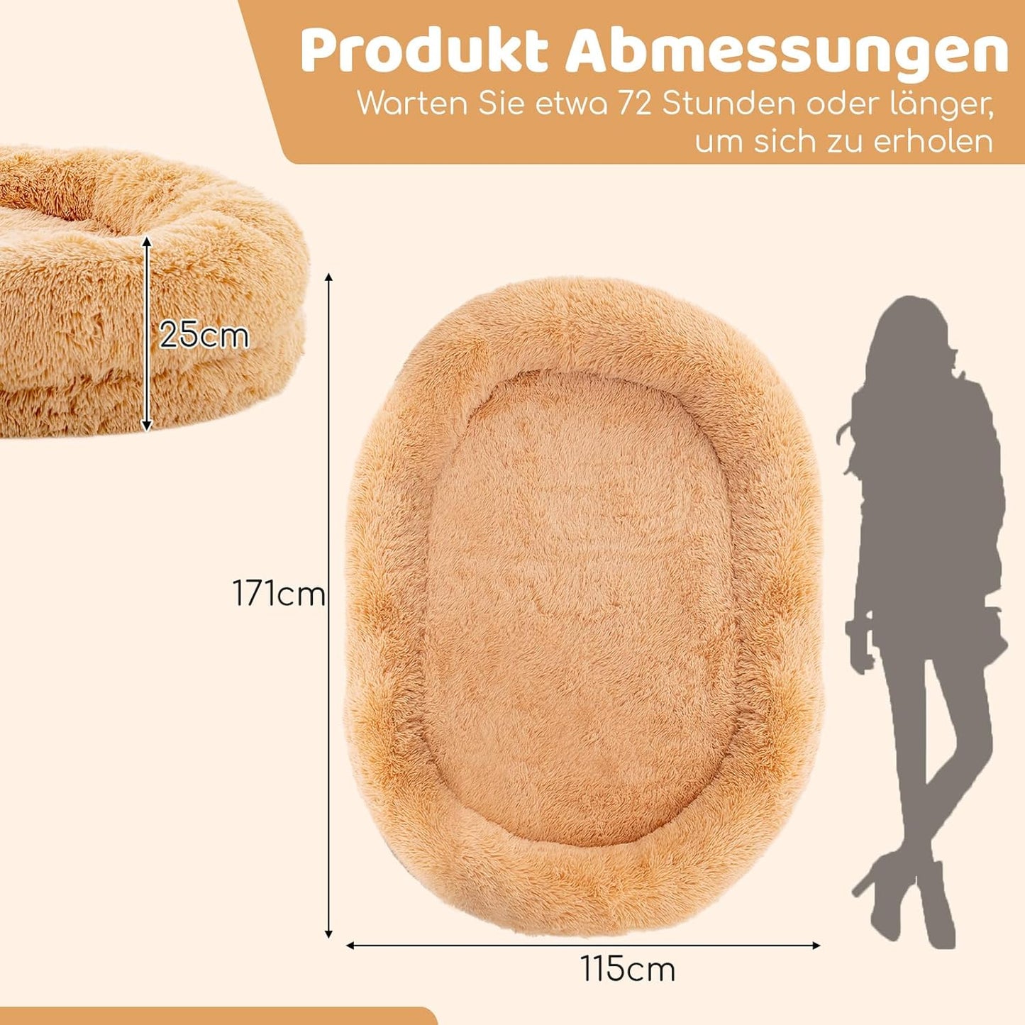 Oversized Hondenbed – Hondenmand – Huisdierenbed – Orthopedisch Bed – Dierenkussen – 171x115 cm – Orthopedisch Traagschuim – Wasbare Pluche Hoes – Bruin