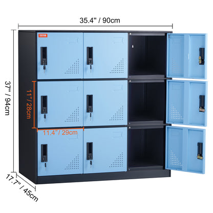 Lockerkast – Opbergkast – Kledingkast – Metalen Kast – Lockers – 9 Deuren Met Slot – Robuust Stalen Design 90x45x94 cm - Zwart-Blauw