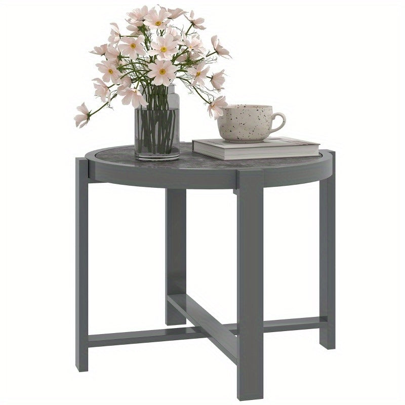 Bijzettafel – Sidetable – Nachtkastje – Banktafel – Koffietafel – Rond – Weerbestendig Aluminium – Marmerlook Grijs