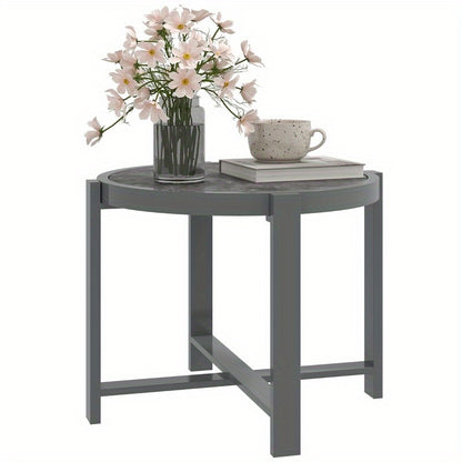Bijzettafel – Sidetable – Nachtkastje – Banktafel – Koffietafel – Rond – Weerbestendig Aluminium – Marmerlook Grijs