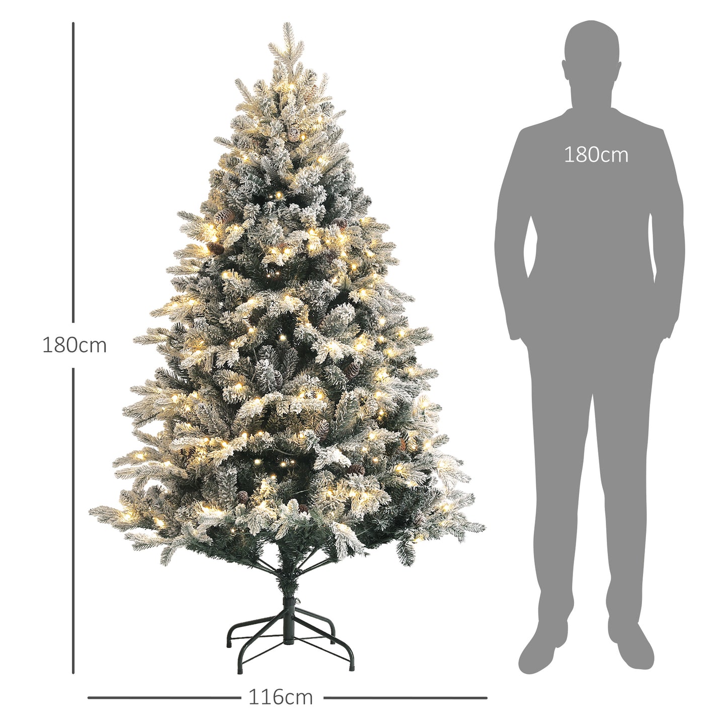 Kunstkerstboom – Nepkerstboom – Kerstboom Met Verlichting – LED Kerstboom – Sneeuwkerstboom – 180 Cm Hoog – Vuurvast Met Metaal