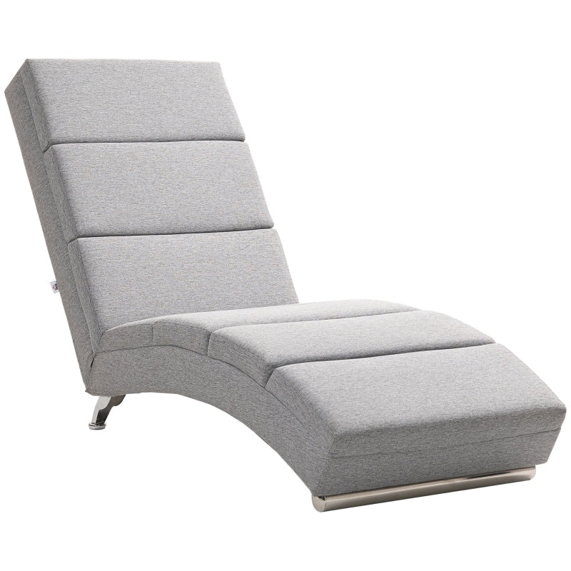 Fauteuil – Relaxstoel – Loungestoel – Armstoel – Chaiselongue – Linnenlook Bekleding – Stalen Poten – Comfortabele Zitting – Lichtgrijs