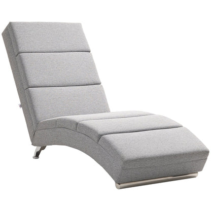 Fauteuil – Relaxstoel – Loungestoel – Armstoel – Chaiselongue – Linnenlook Bekleding – Stalen Poten – Comfortabele Zitting – Lichtgrijs