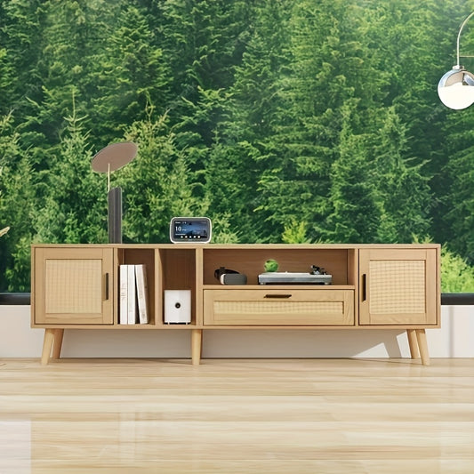 TV Meubel – Tv Kast – Tv Meubel Met Open Planken – Vloerstaande Tv Stand – Tv Cabinet – Natuurlijk Houtlook – Stevig Ontwerp – Ruime Opbergruimte