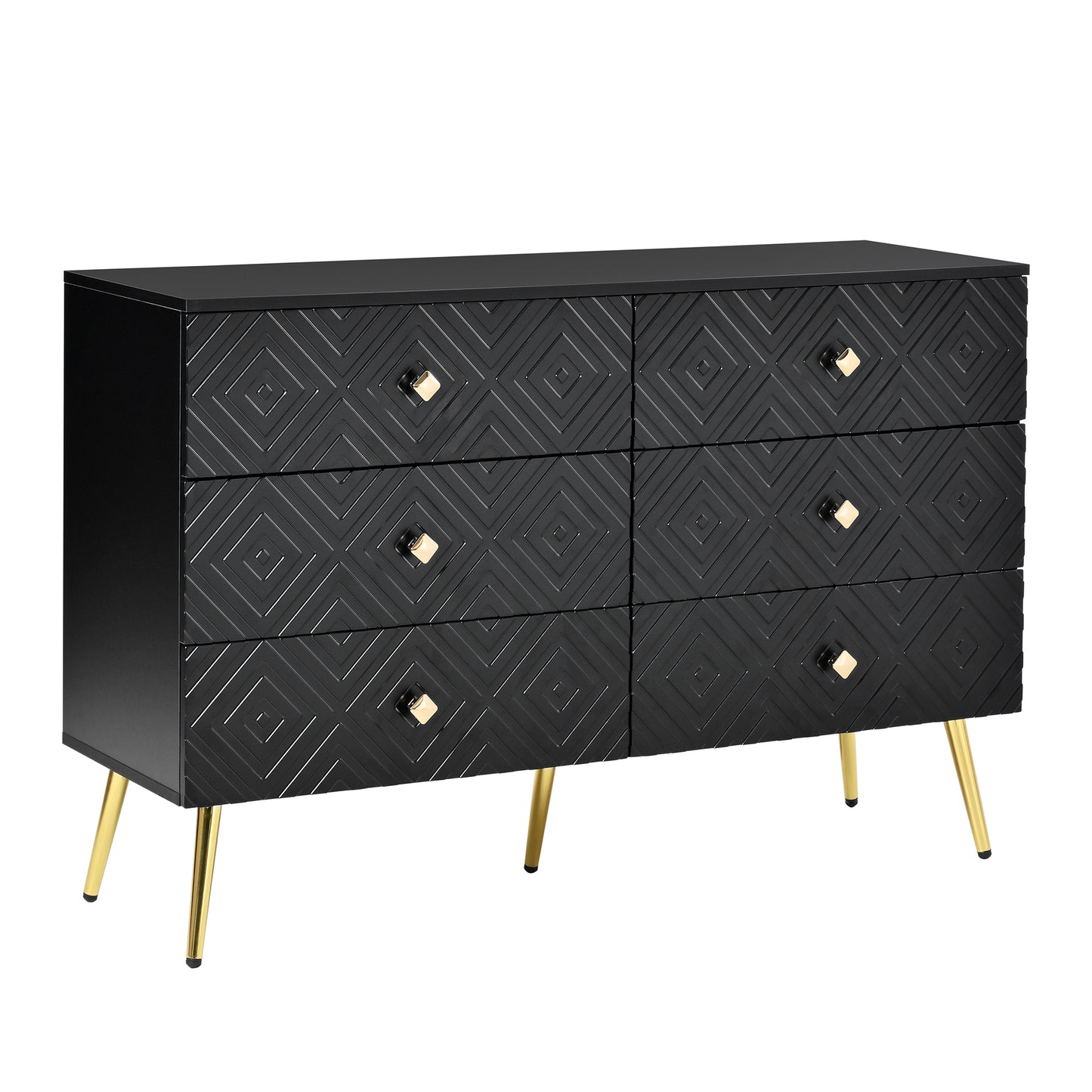 Ladekast – Kommode – Opbergkast – Dressoir – Zwarte Ladekast – 6 Ruime Lades – Gouden Metalen Poten