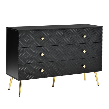 Ladekast – Kommode – Opbergkast – Dressoir – Zwarte Ladekast – 6 Ruime Lades – Gouden Metalen Poten