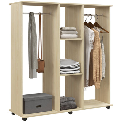 Rolkast – Kledingkast – Opbergkast – Kastje – Verrijdbare Kast – Natuurlijk Hout – 6 Wieltjes – 120x40x128 cm