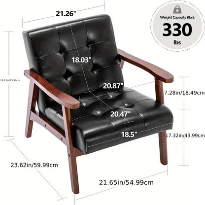 Mid-Century Fauteuil – Armstoel – Eetkamerstoel – Bureaustoel – Designstoel – Zwarte Kunstleren Bekleding – Massief Beukenhout Frame