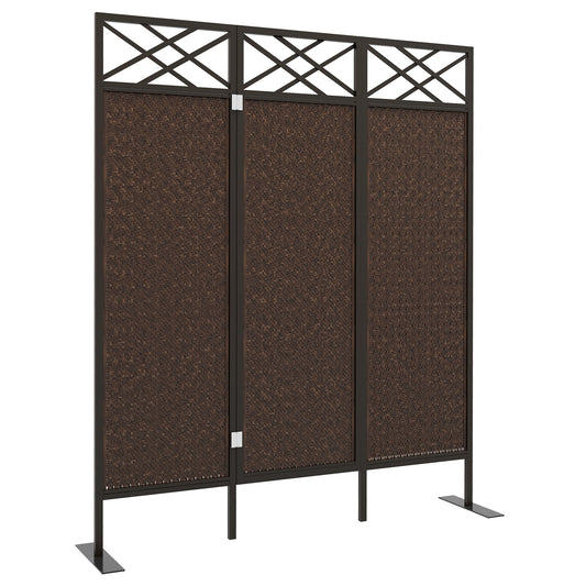 Roomdivider – Scheidingswand – Kamerscherm – Tuinscherm – Privacy Scherm – Vintage Design – Handgeweven PE Rattan – Weerbestendig Stalen Frame – 3 Panelen 148x33x181 cm – Bruin Zwart