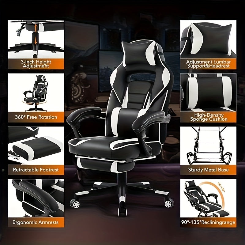 Big and Tall Gaming Chair with Footrest, Ergonomic Computer Chair with Headrest and Lumbar Support, High Back Adjustable Video Game Chairs, Recline Gaming Chair for Office