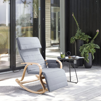 Schommelstoel – Relaxstoel – Fauteuil – Loungestoel – Tuinstoel – Verstelbare Rugleuning – Berkenhout 150 kg Draagkracht – Inclusief Voetsteun 86x65x100 cm - Grijs