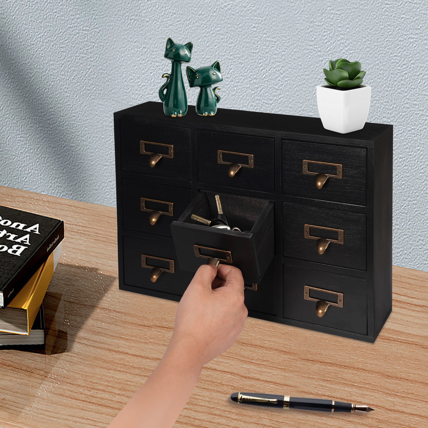 Houten Opberger – Ladekast – Organiser – Opbergkast – Ladenkast – 9 Lades – Ruimtebesparend Verticaal Design – Duurzaam Hout Met Metalen Knoppen
