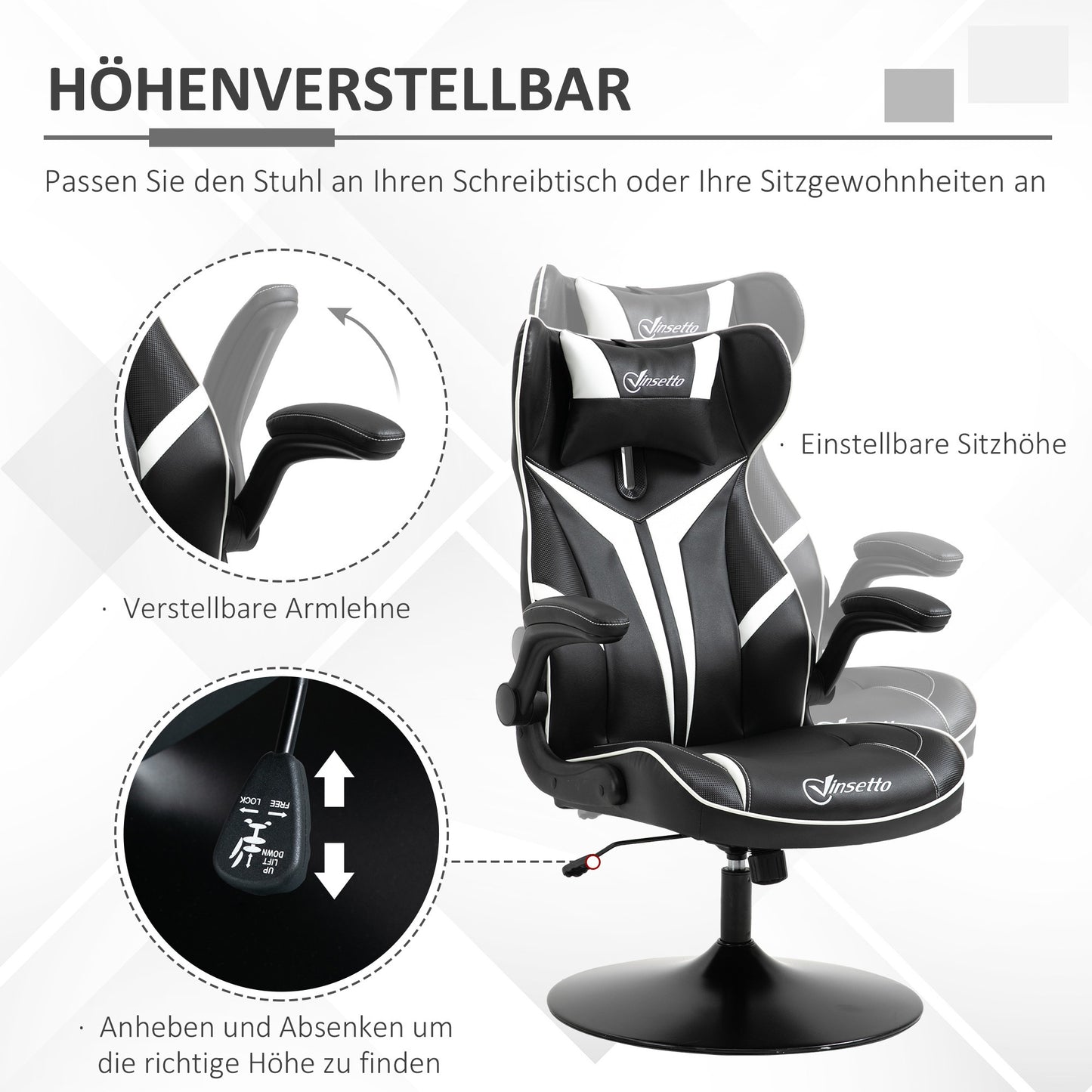 Gamingstoel – Gamestoel – Gaming Chair – Game Stoel – Bureaustoel – Ergonomisch Design – Verstelbare Hoogte 67x70x106-112 cm – Staal & Kunstleer Zwart/Grijs