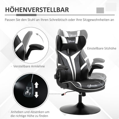 Gamingstoel – Ergonomische Bureaustoel – Gamestoel – Draaistoel – Comfortstoel – Zwart-Grijs – Verstelbare Hoogte – Kantelfunctie met Vergrendeling