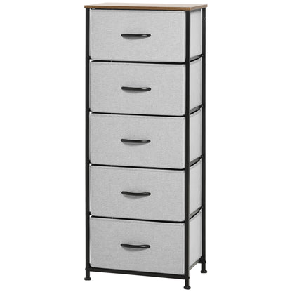 Opbergkast – Ladenkast – Dressoir – Stoffenkast – Opbergmeubel – Grijs – 5 Ruime Laden – Compacte Afmetingen 45x30x116 cm