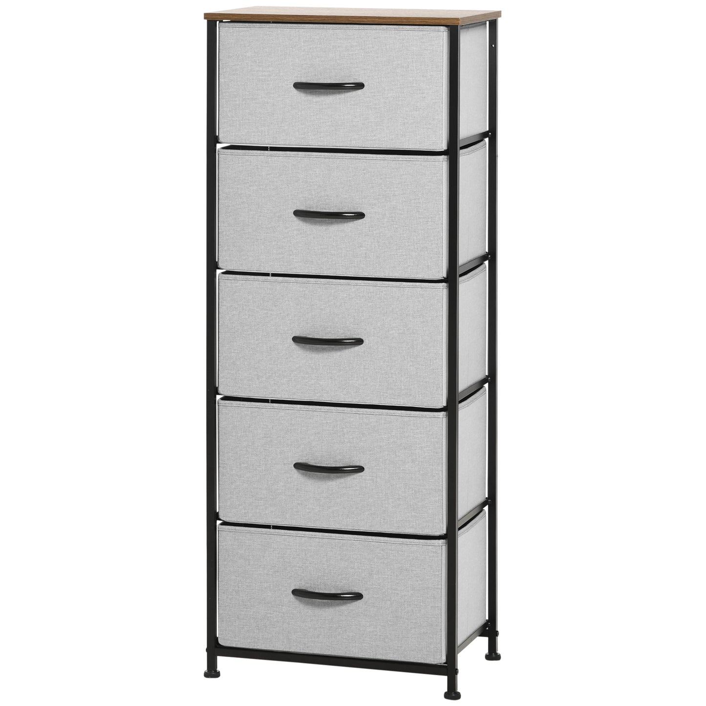 Ladekast – Opbergkast – Commodes – Kastje – Ladenkast – 5 Stoffen Lades – Compact Design 45x30x116 cm – Grijs