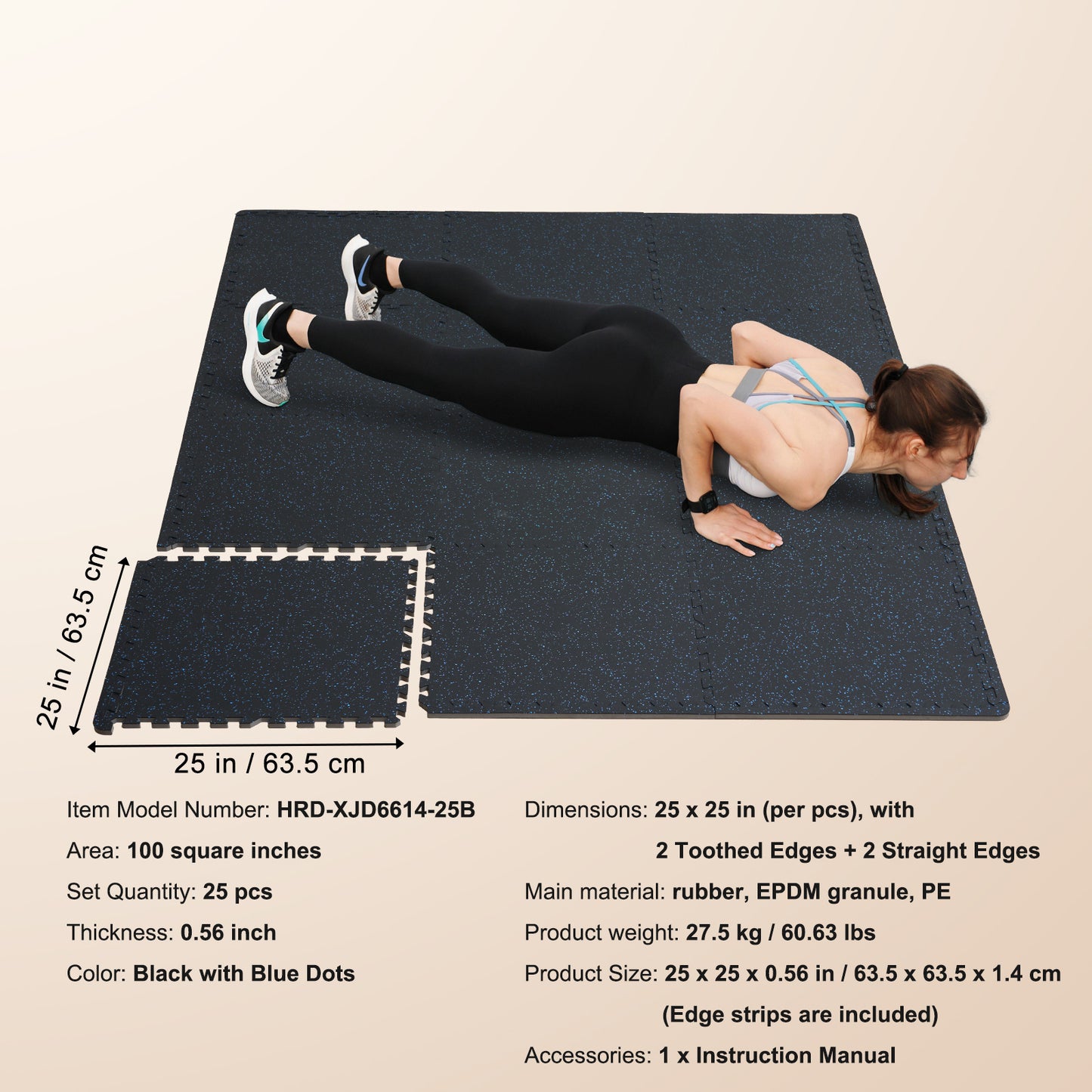 Fitnessvloer – Sportvloer – Trainingsmat – Gymvloer – Vloertegels – Schokabsorberend – Antislip rubber met EVA foam 25 Tegels 9,3 m²