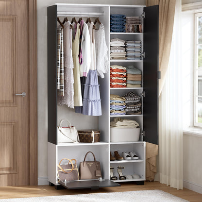 Witte Slaapkamerkast – Kledingkast – Opbergkast – Garderobekast – Spiegelkast – Compact Vrijstaand Design – Ruim Met Spiegel 144x55 cm – Hoogwaardig Massief Hout