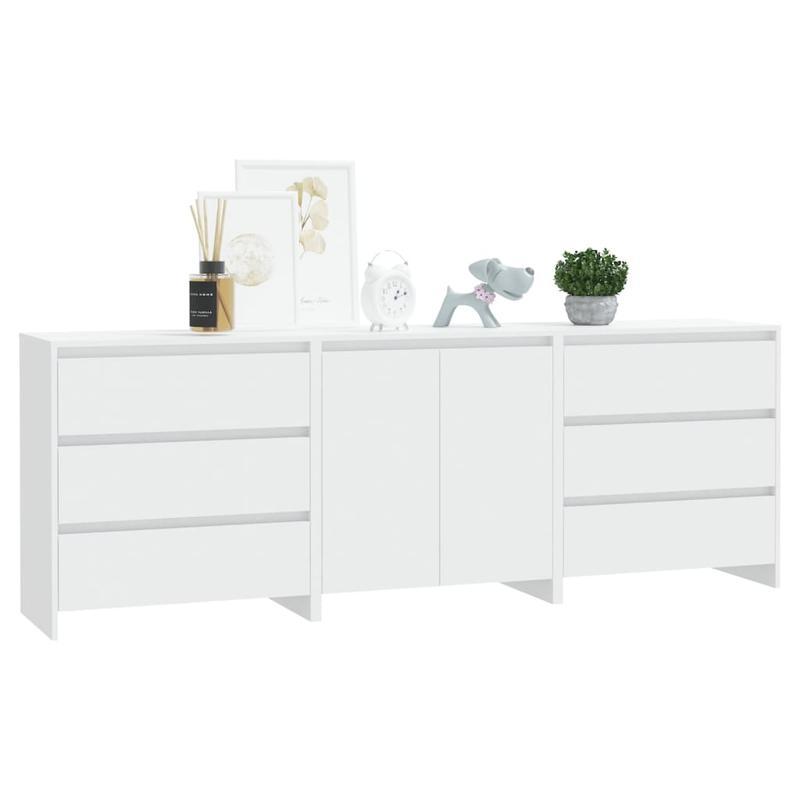 Sideboard – Dressoir – Opbergkast – Kastenmeubel – Wit – Set Van 3 – Hardhouten Materiaal – Verwijderbaar Compartiment