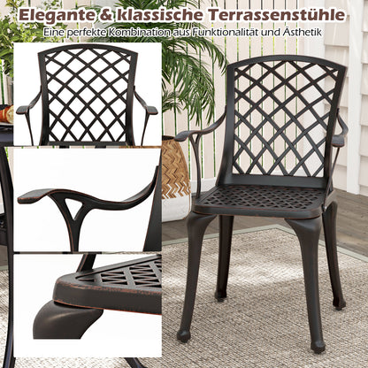 Set Tuinstoelen – Bistro Stoelen – Tuinmeubilair – Balkonstoelen – Stapelbare Stoelen – Gietaluminium – Ruimtebesparend Design – Comfortabele Armleuningen