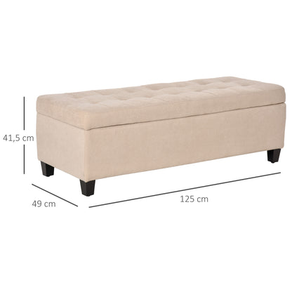 Bank – Sofa – Zitbank – Bench – Beige – Met Opbergruimte – Flanelstof Met Knoopjes – Draaggewicht 120 kg – 125 x 49 x 41,5 cm