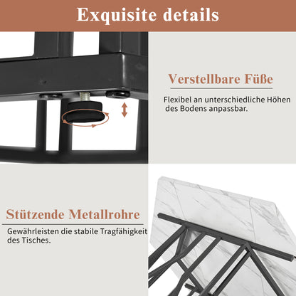 Zeshoekige Eettafel – Hexagonale Tafel – Woonkamertafel – Design Eettafel – Keukentafel – Marmerlook MDF Blad – Stevig Zwart Metalen Onderstel