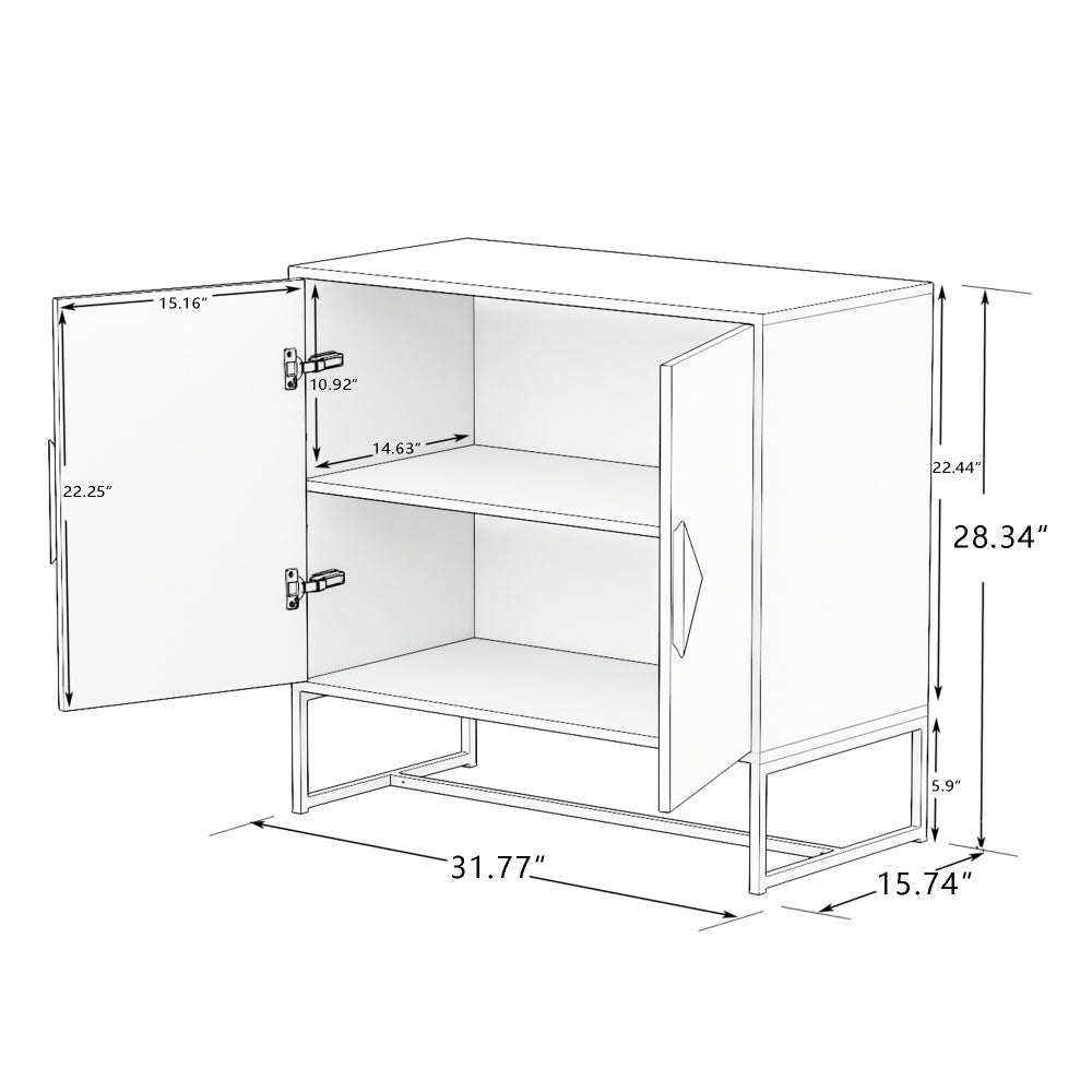 Dressoir – Sideboard – Kast – Opbergkast – Buffetkast – Modern Wit Dressoir – Dubbele Deuren – Stevig MDF Met Metalen Frame