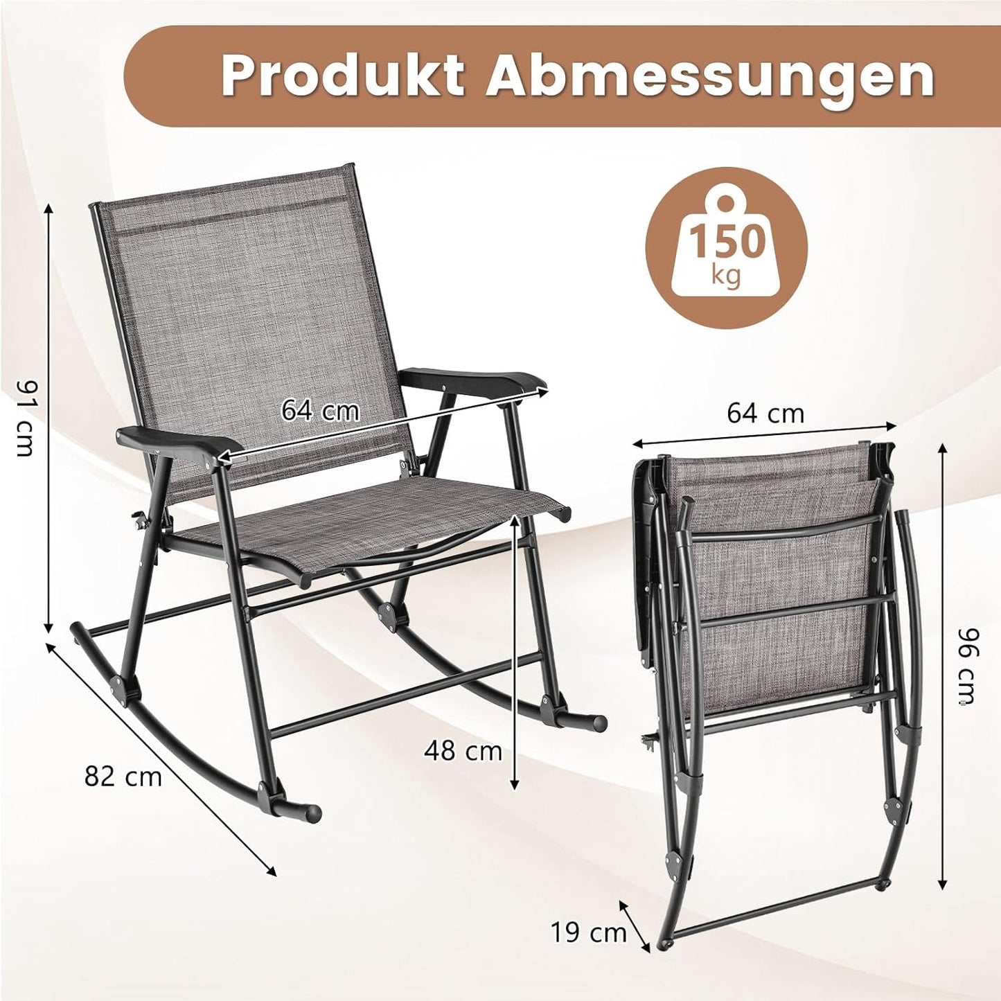 Schommelstoel – Schommelstoel Buiten – Tuinstoel Schommel – Relaxstoel Tuin – Inklapbare Schommelstoel – Met Ademend Zitmateriaal – Met Stevig Metaalframe tot 150 kg