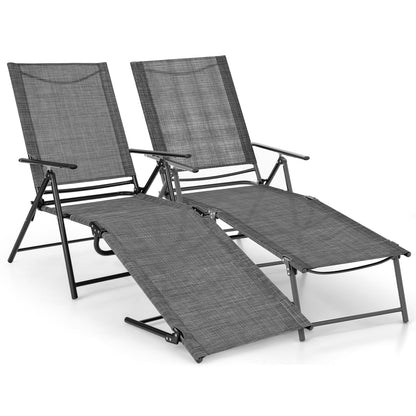 2-Persoons Loungebed – Ligbedden – Tuinstoelen – Lounge Stoelen – Zonnebedden – Verstelbare Rugleuning – Ademende Sneldrogende Stoffering – Grijs – Vouwbaar – Max. 150 kg Draagvermogen