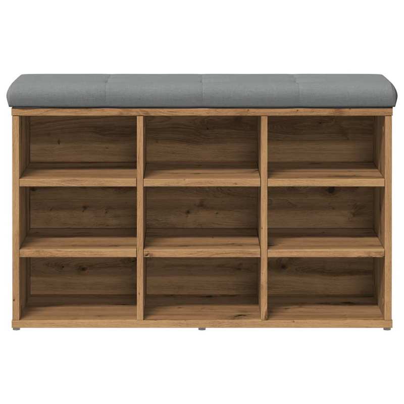 Opbergbank Hal – Schoenenbank – Zitbank – Schoenenrek – Opbergmeubel – Artisan Oak Kleur – Stevig Houtcomposiet – Comfortabel Lichtgrijs Kussen