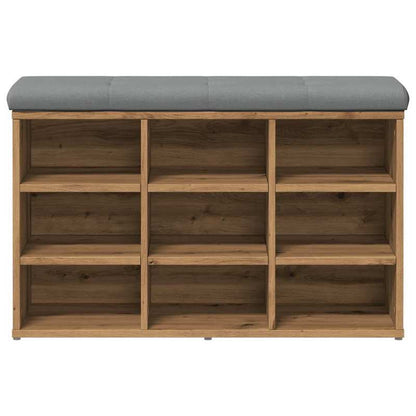 Opbergbank Hal – Schoenenbank – Zitbank – Schoenenrek – Opbergmeubel – Artisan Oak Kleur – Stevig Houtcomposiet – Comfortabel Lichtgrijs Kussen