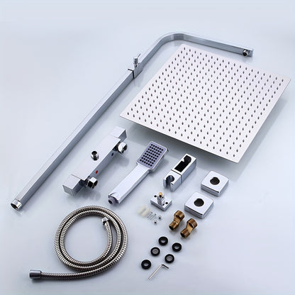 Thermostatische Douche Set – Regendouche – Handdouche – Opbouw Douche – Douchekraan – RVS Mat 40x40 cm – 38°C Thermostaatregeling
