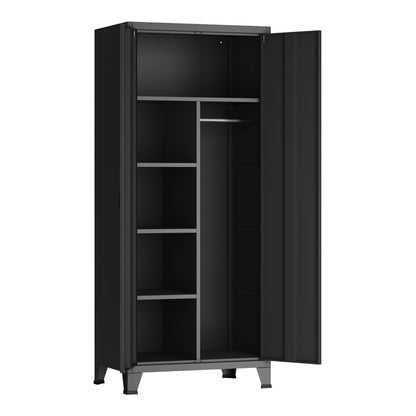 Stalen Kledingkast – Garderobekast – Opbergkast – Kledingrek – Kledingstation – Industrieel Design – Ventilatie Deuren – 180 x 90 x 40 cm – Stevige Stalen Constructie