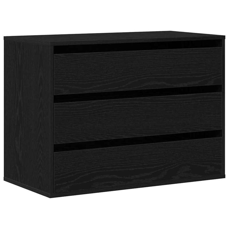 Modern Minimalist Black Oak Wooden Chest of Drawers - 80cm Height x 41cm Width x 58cm Depth, Lockable Storage Cabinet with Smooth Sliding Drawers, Floor-Standing Organizer for Bedroom, Living Room & Home Office, Space-Saving