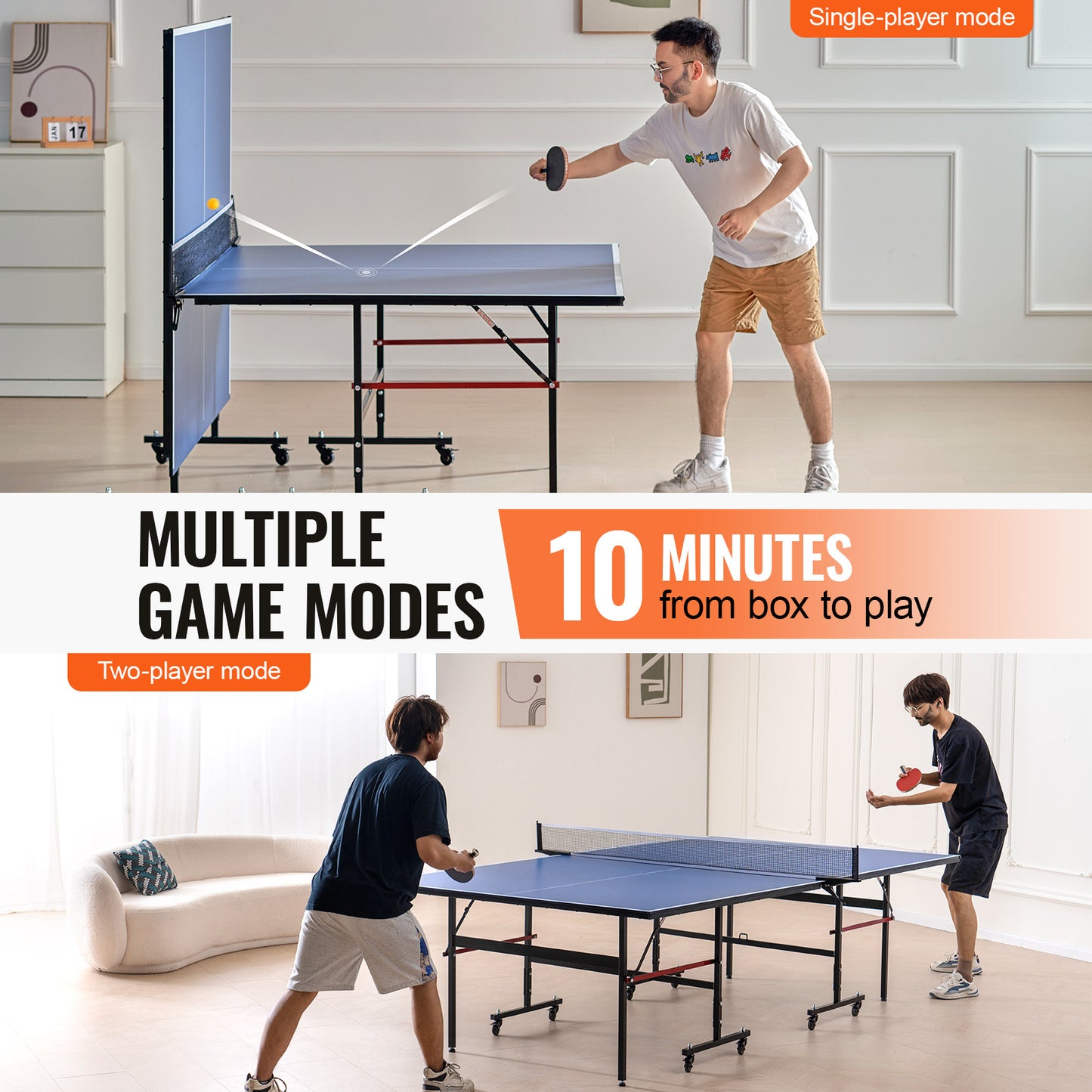 Pingpongtafel – Tafeltennistafel – Opvouwbare Tafel – Indoor Tafeltennis – Speeltafel – 12mm MDF Met UV-Coating – Verstelbare Poten Met Wieltjes