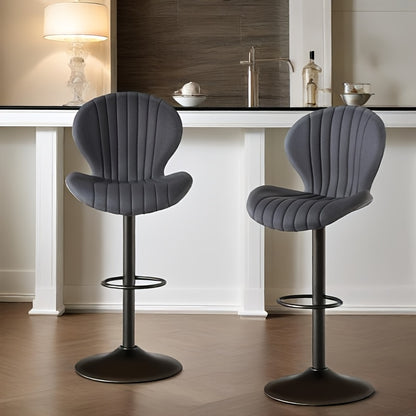 Barstoelen – Barkrukken – Barstoelen Met Rugleuning – Keukenstoelen – Barkrukken Draaibaar – Donkergrijs – Verstelbare Zithoogte – Kunstleren Bekleding