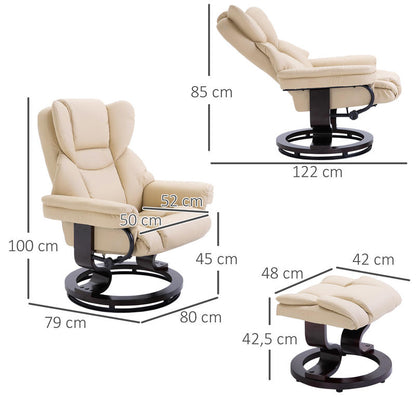 Relaxfauteuil – Relaxstoel – Draaifauteuil – Lounge stoel – Zitfauteuil – Met handmatige verstelbare rugleuning – Stevig metalen frame tot 160 kg – Compact ontwerp crème kleur