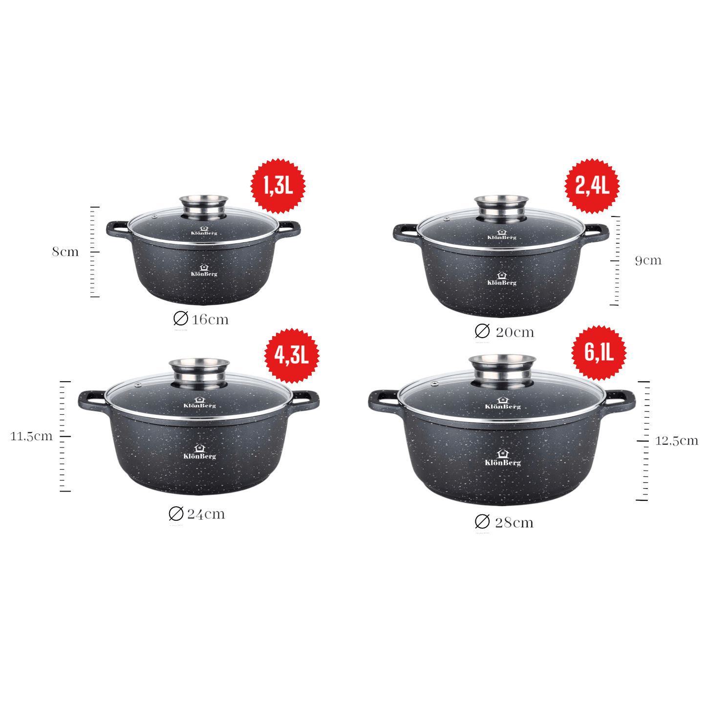 8-Delige Pannenset – Kookpannen Set – Pannen Set – Potten Set – Keukenpannen – Inductie Geschikt – Anti-aanbak Coating – Inclusief Glazen Deksels – Snelle Warmteverdeling – Zwart