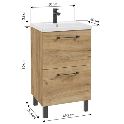 Badkamermeubel – Wastafelmeubel – Badkamerkast – Douchemeubel – Opbergkast Badkamer – Compact 50x80 cm – Vochtbestendig Gelamineerd Spaanplaat