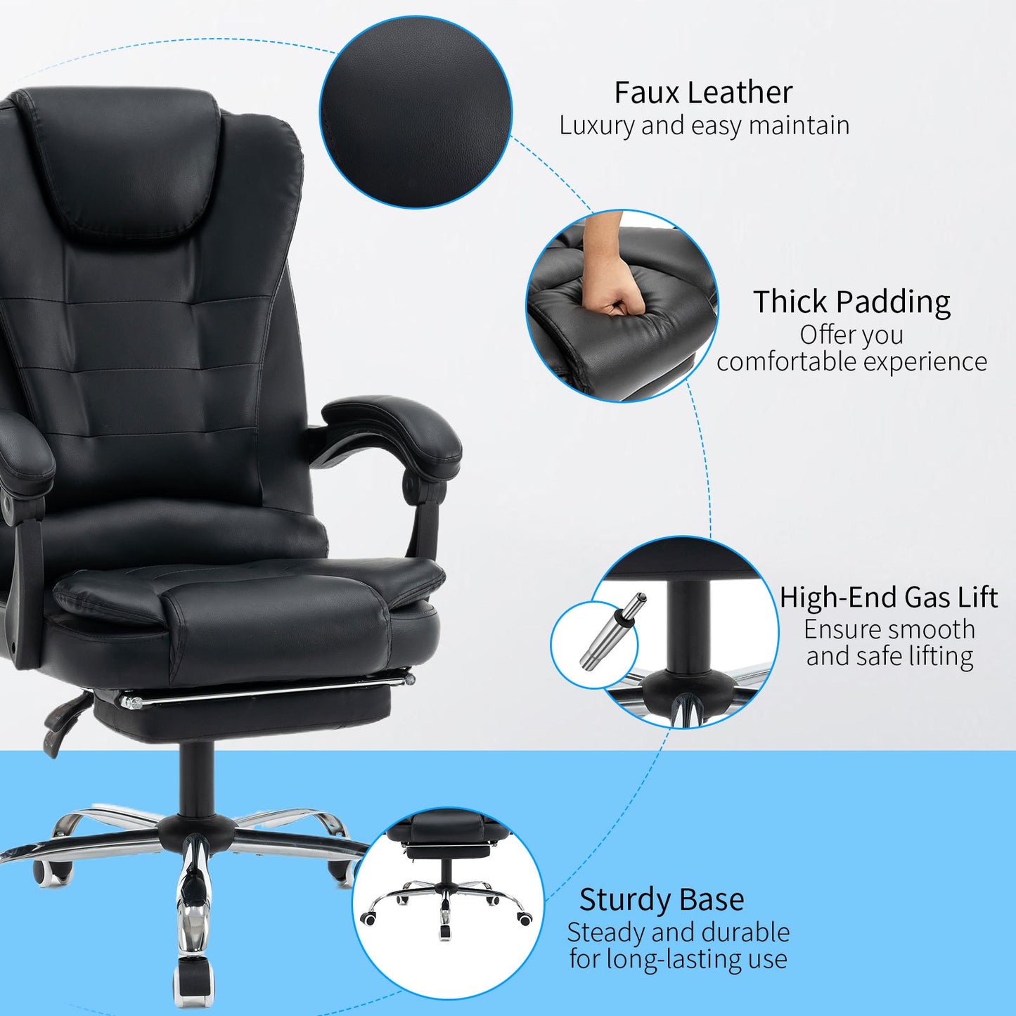 Bureaustoel – Office Chair – Gamestoel – Draaistoel – Computerstoel – Met Geheugenschuim Zitting – Ingebouwde Uittrekbare Voetsteun – Verstelbare Armleuningen – Beige