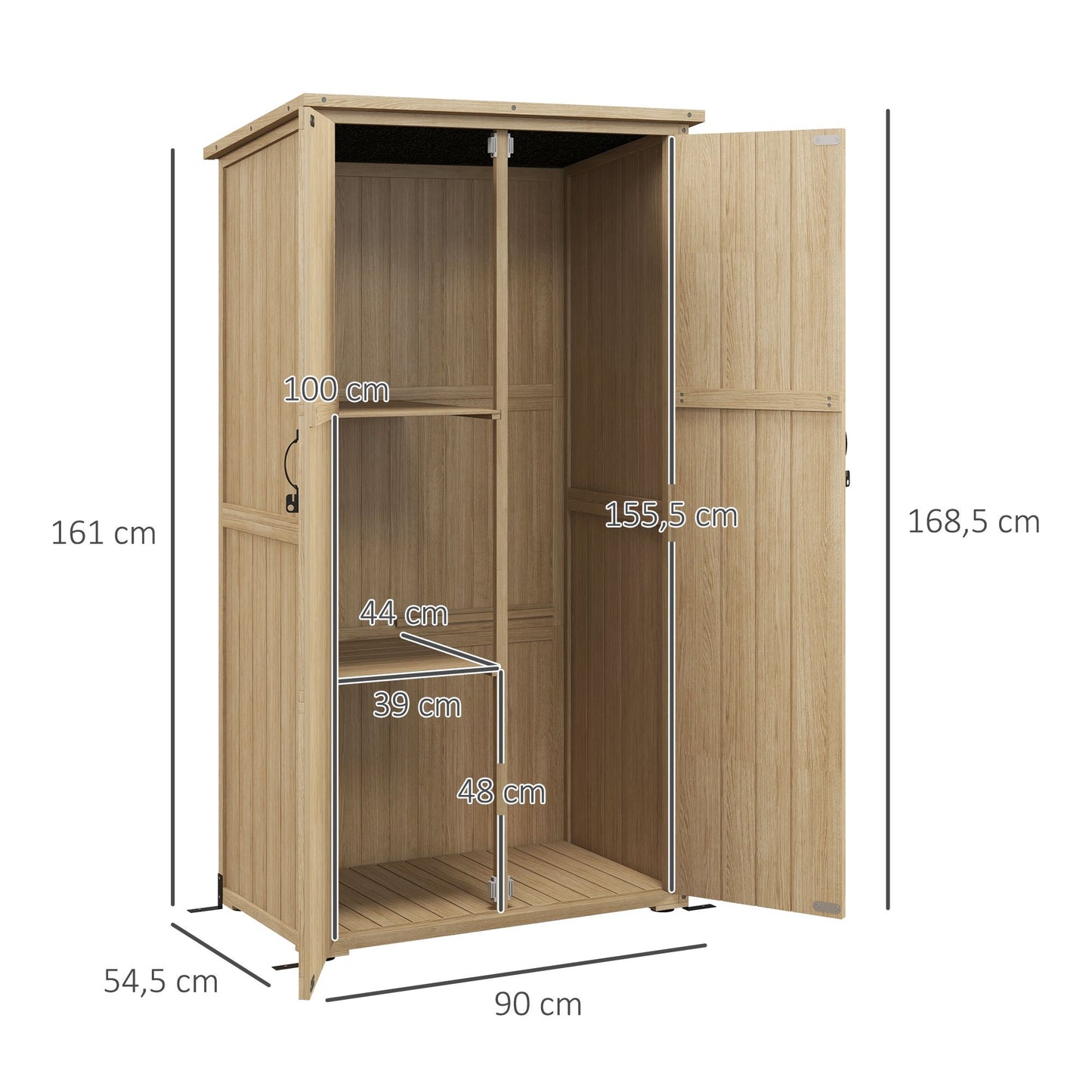 Tuinkast – Tuinberging – Buitenopslag – Tuinschuurtje – Houten Kast – Natuurlijk Dennenhout – Weerbestendig Met Bitumen Dak – Compact 90x54,5x168,5 cm